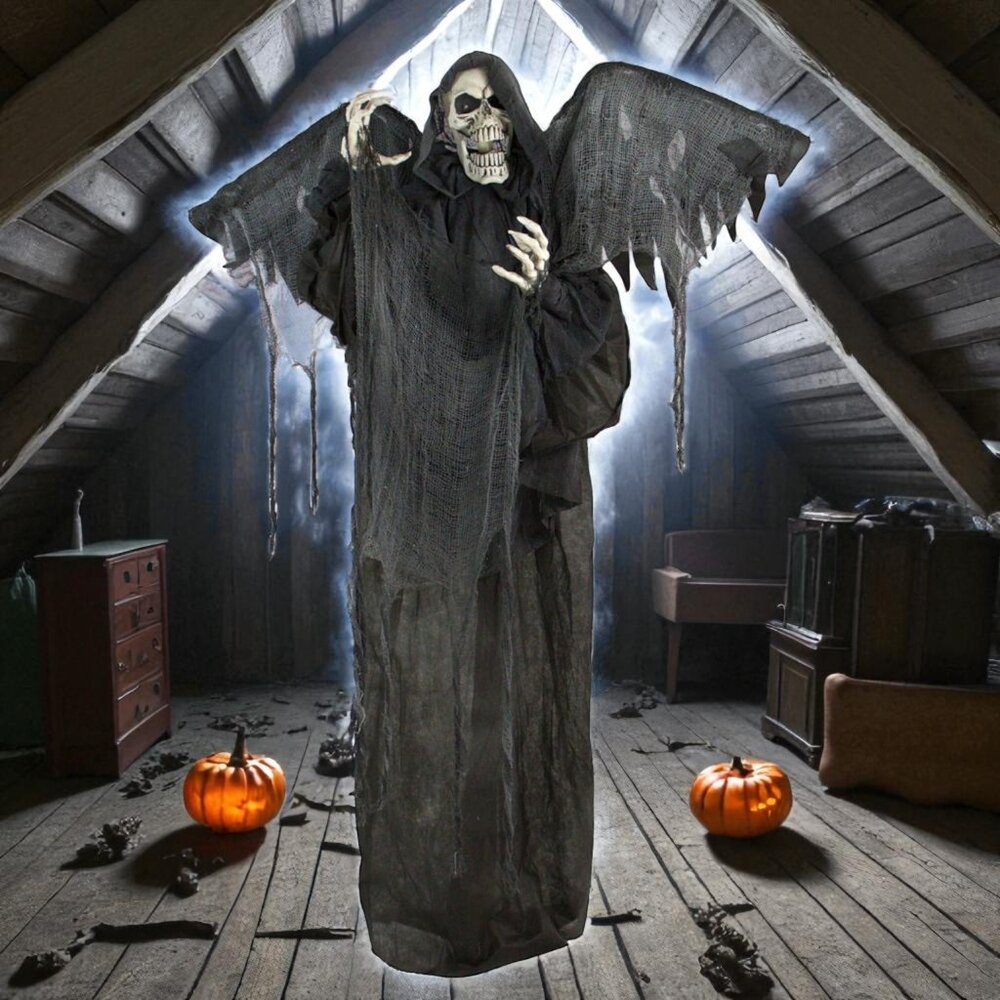 Life-Size 5.25 ft Animatronic Skeleton Reaper with Wings with Lights and Sound